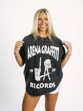 Black Arena Graffiti Record Acid Wash Boxy Tee